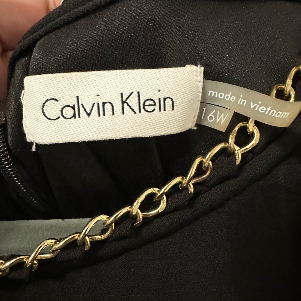 Calvin Klein Women’s Black Long Sleeve Chain Necklace‎ Sheath Dress Size 16W - Picture 2 of 6
